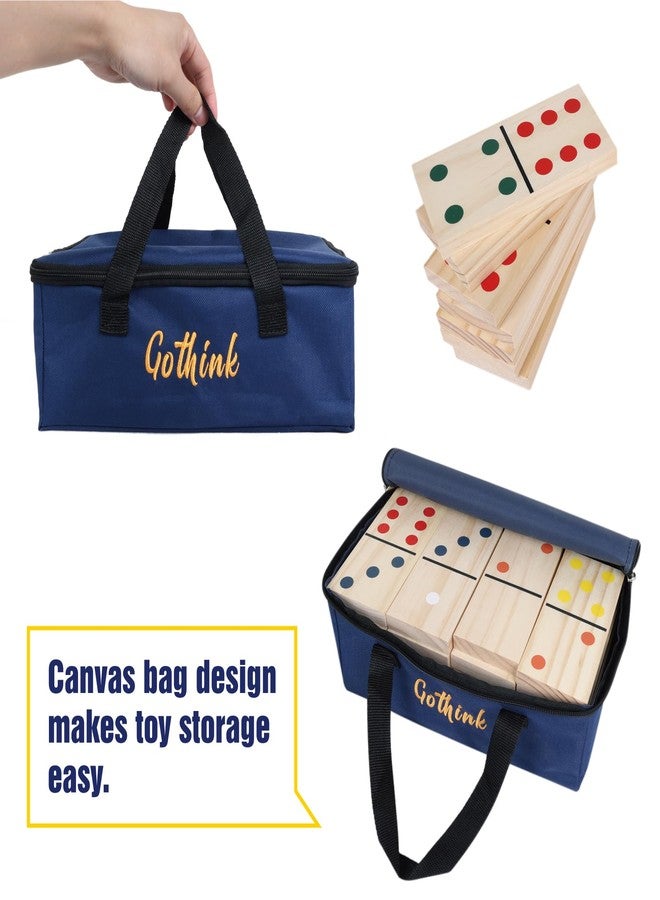 GOTHINK Giant Wood Dominoes Game Outdoor Set for Adults and Kids, 28pcs Jumbo Large-Format Domino Tile with Carrying Bag for Birthday Holiday Family Party Games & Outdoor Lawn and Backyard Activities - Image 4